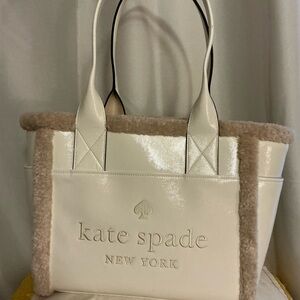 Kate Spade Cream faux shearling tote